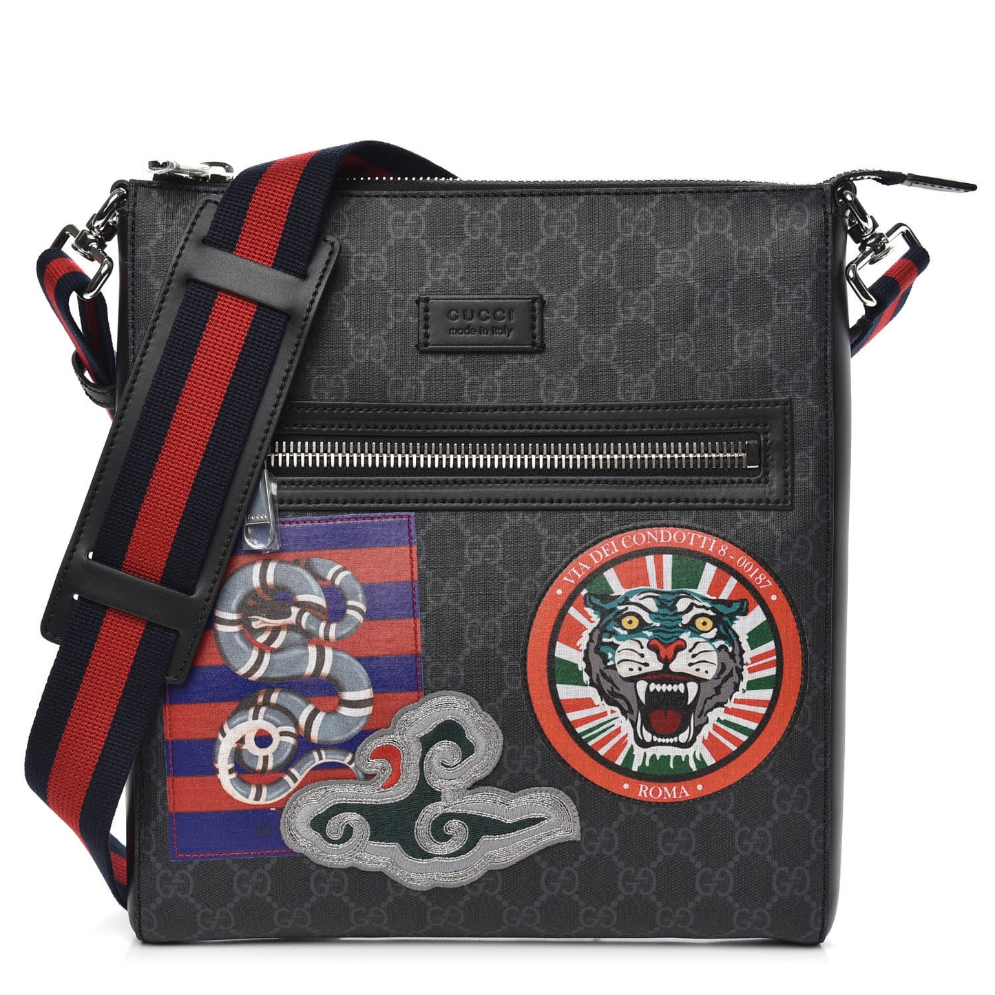 GG Supreme Monogram Night Courrier Flat Messenger Bag Black Multicolor