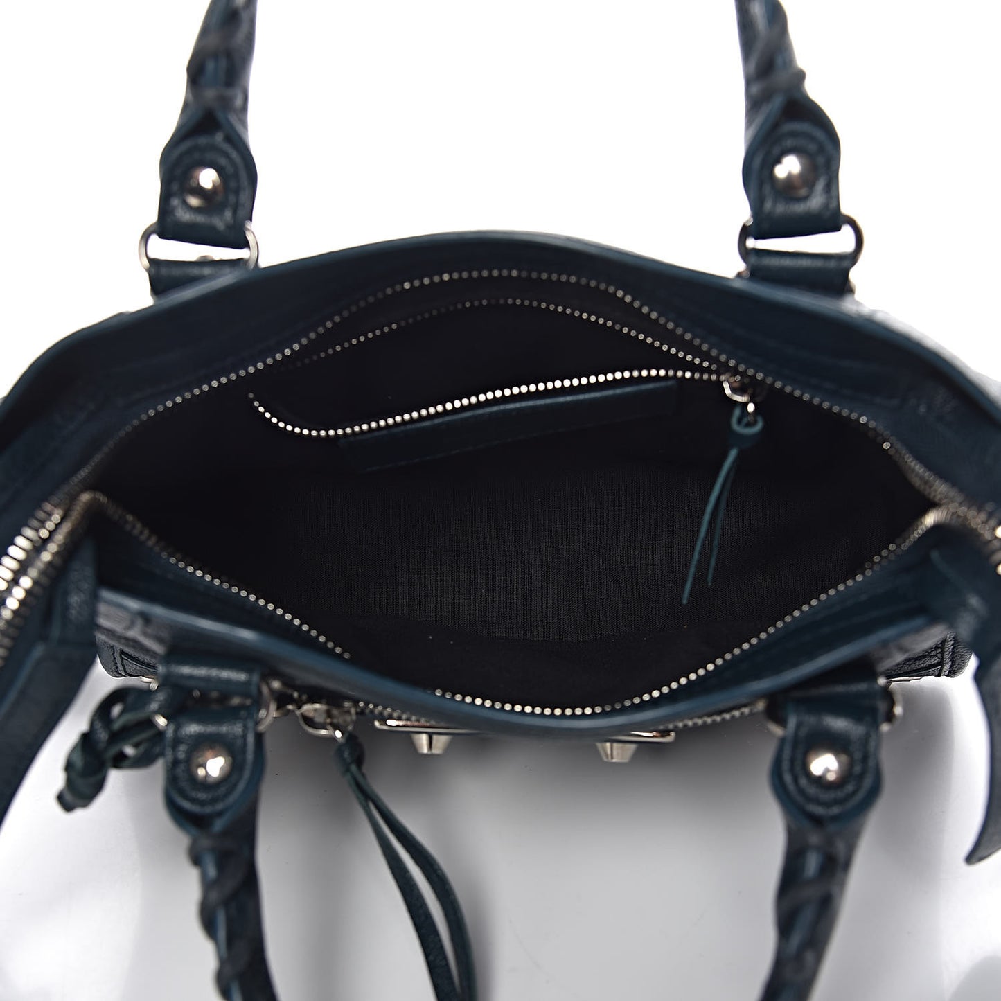 Chevre Silver Metallic Edge Hardware Mini City Bleu Paon