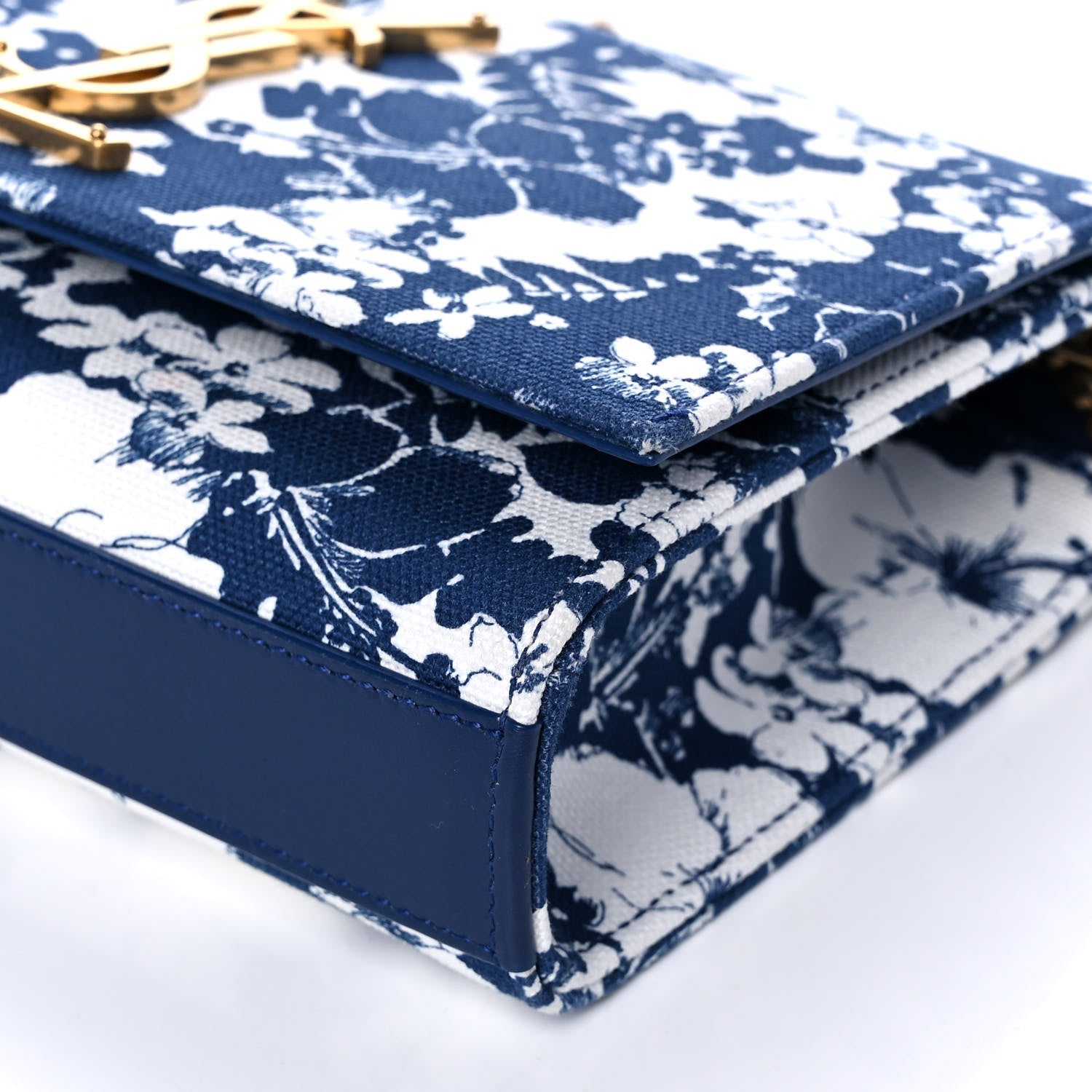 Saint Laurent Canvas Small Monogram Hibiscus Print Kate Satchel Blue 11 of 12
