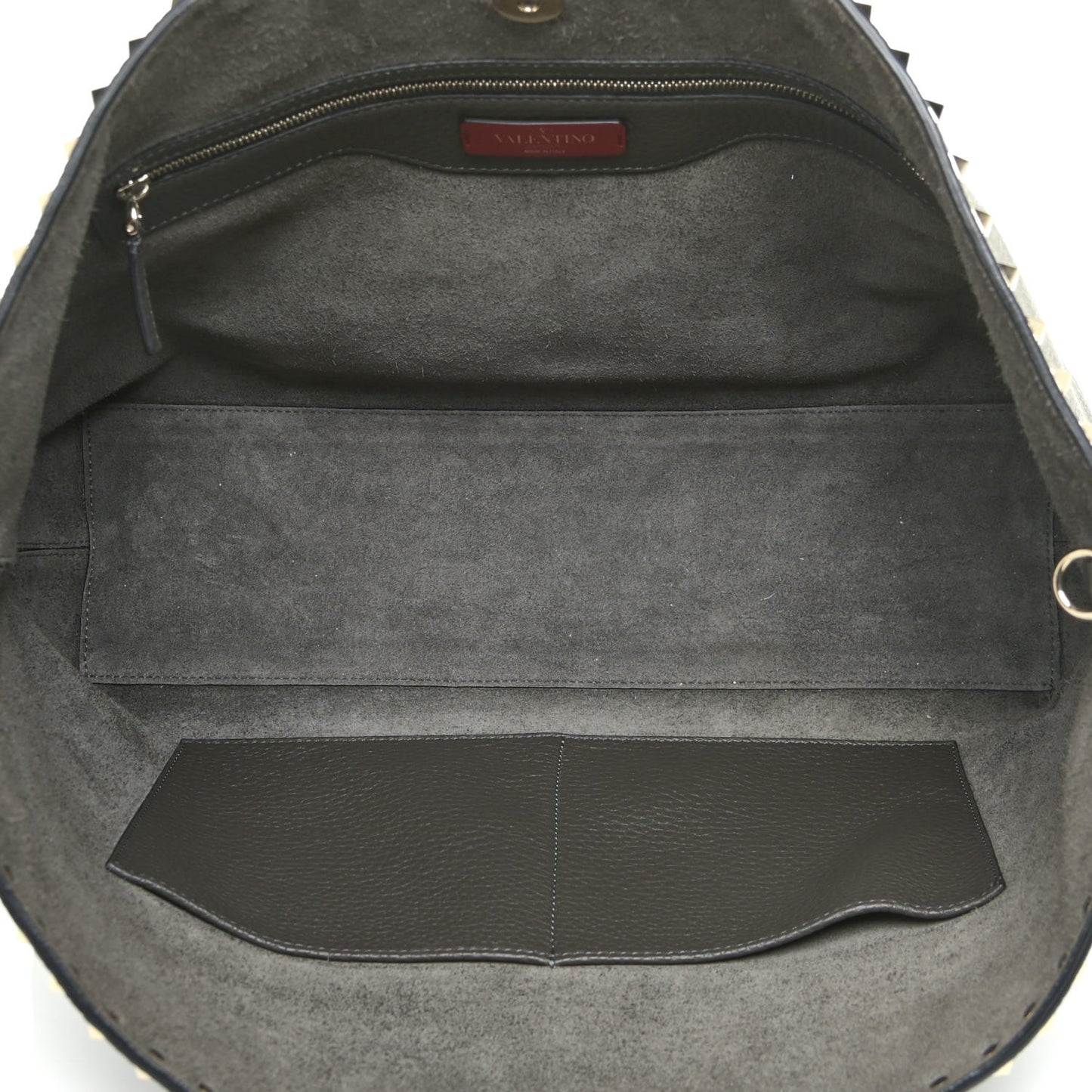 Grained Calfskin Rockstud Shoulder Tote Graphite