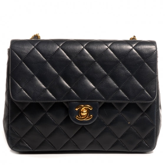 Lambskin Quilted Mini Square Flap Black