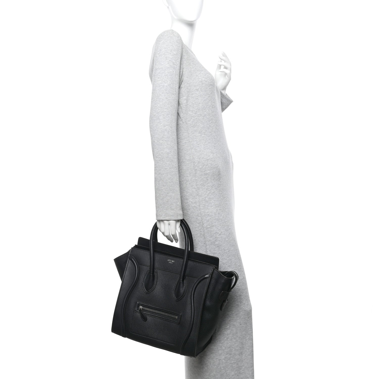Celine Drummed Calfskin Mini Luggage Black 2 of 10