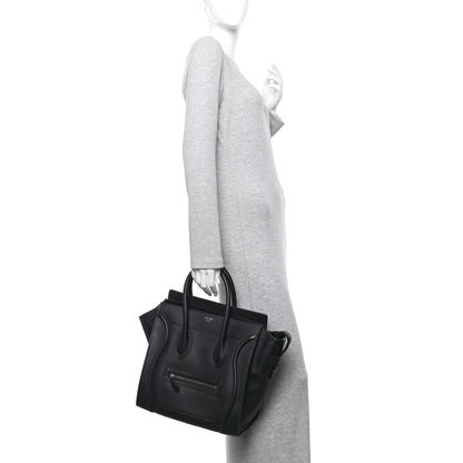 Celine Drummed Calfskin Mini Luggage Black 2 of 10