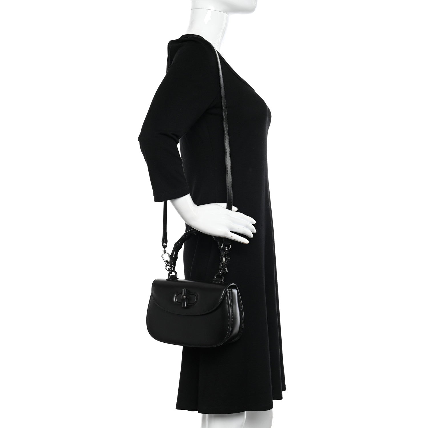 Gucci Boarded Dyana Lux Calfskin Web Monochrome Small Bamboo 1947 Top Handle Bag Black 2 of 9