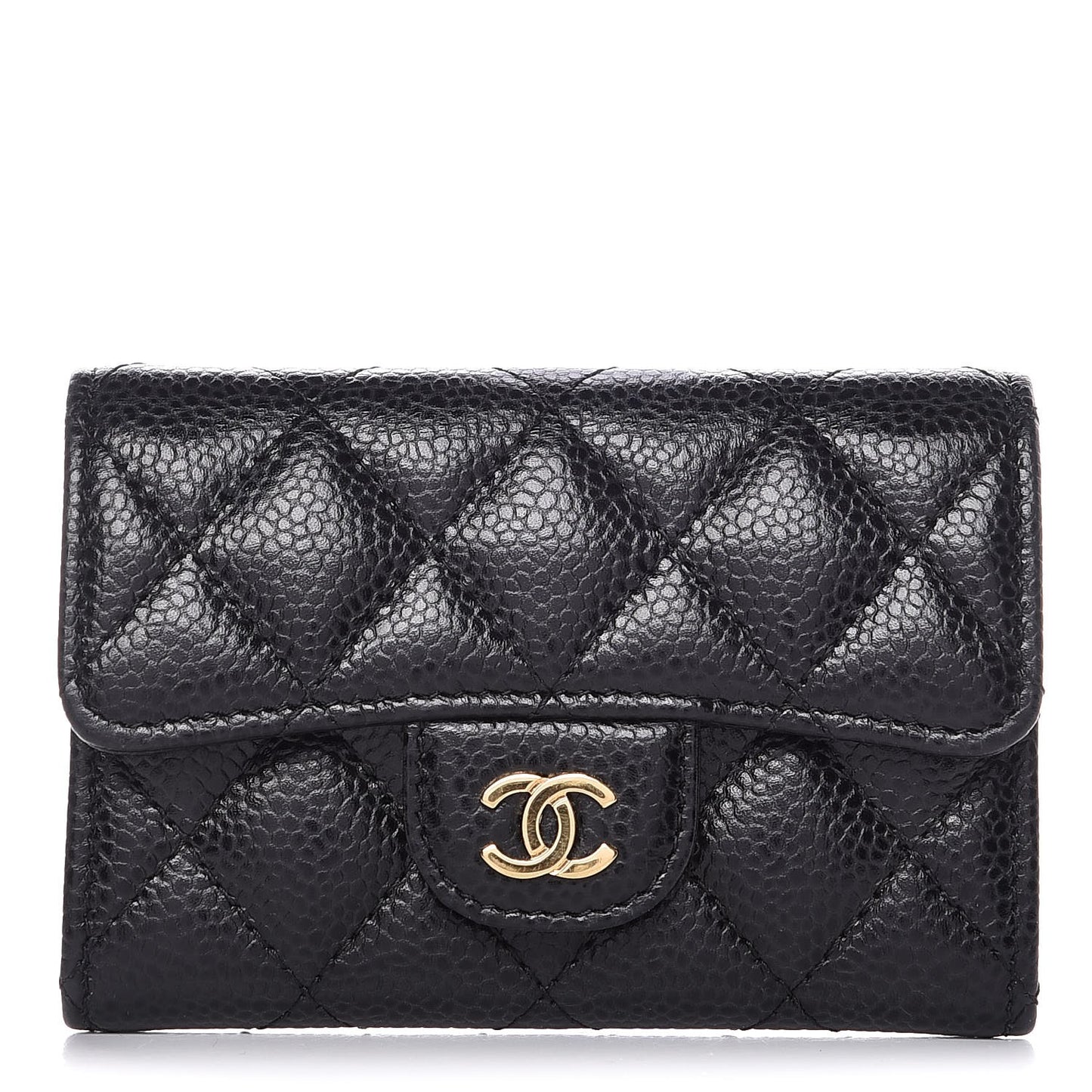 Caviar Quilted Flap Card Holder Black