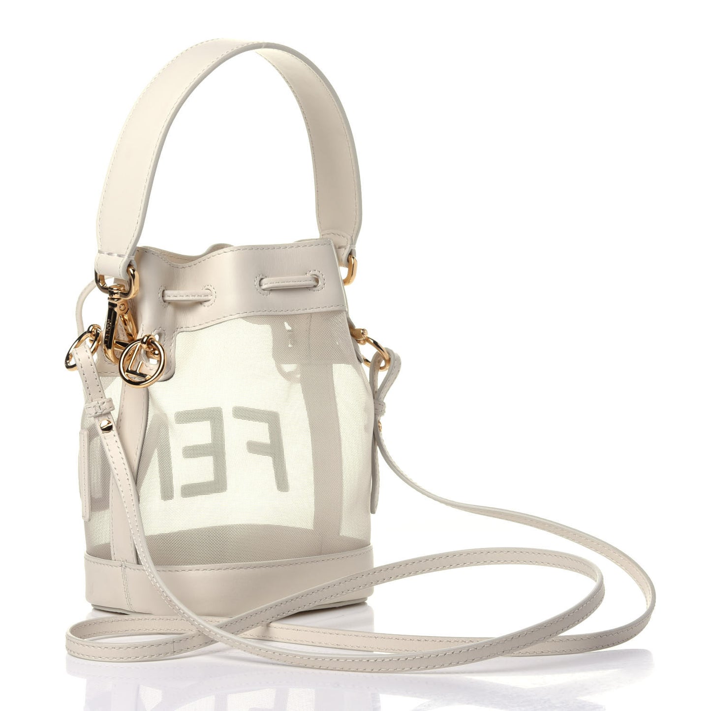 Mesh Vitello King F is Fendi Logo Embroidered Mini Mon Tresor Bucket Bag Sabbia White Ice