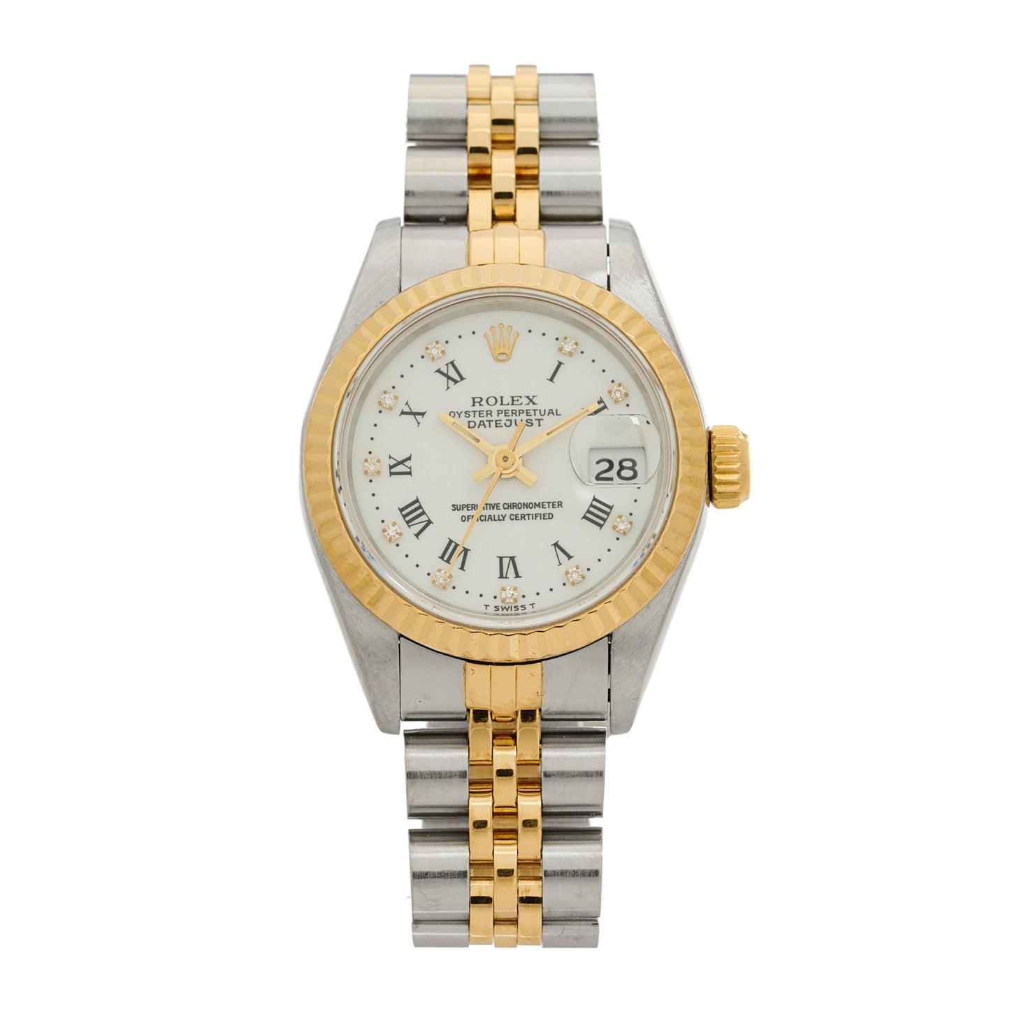 Stainless Steel 18K Yellow Gold Diamond 26mm Oyster Perpetual Datejust Watch White 69173