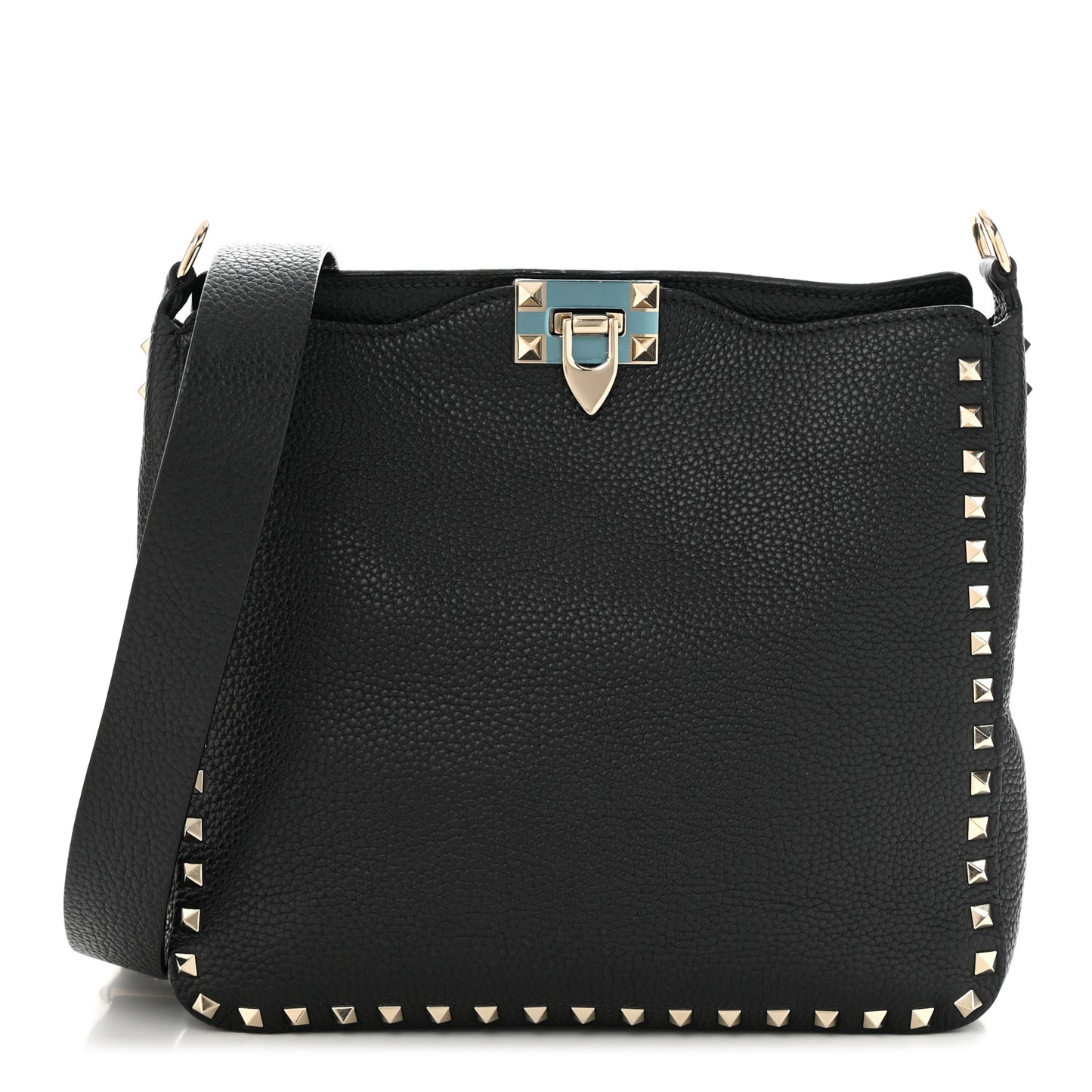 Pebbled Calfskin Small Rockstud Flip-Lock Messenger Bag Black