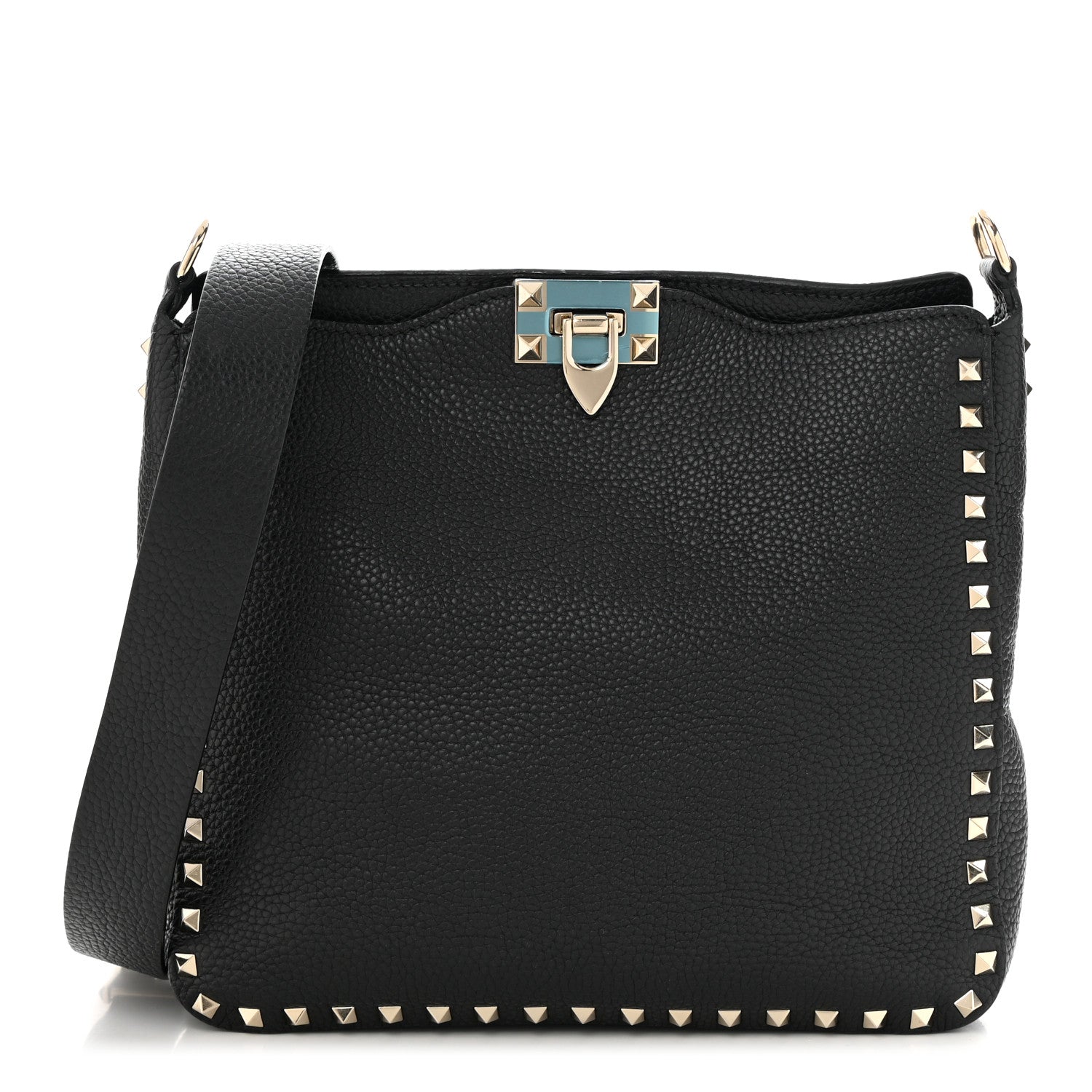 Valentino Garavani Pebbled Calfskin Small Rockstud Flip-Lock Messenger Bag Black 1 of 9