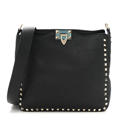 Valentino Garavani Pebbled Calfskin Small Rockstud Flip-Lock Messenger Bag Black 1 of 9