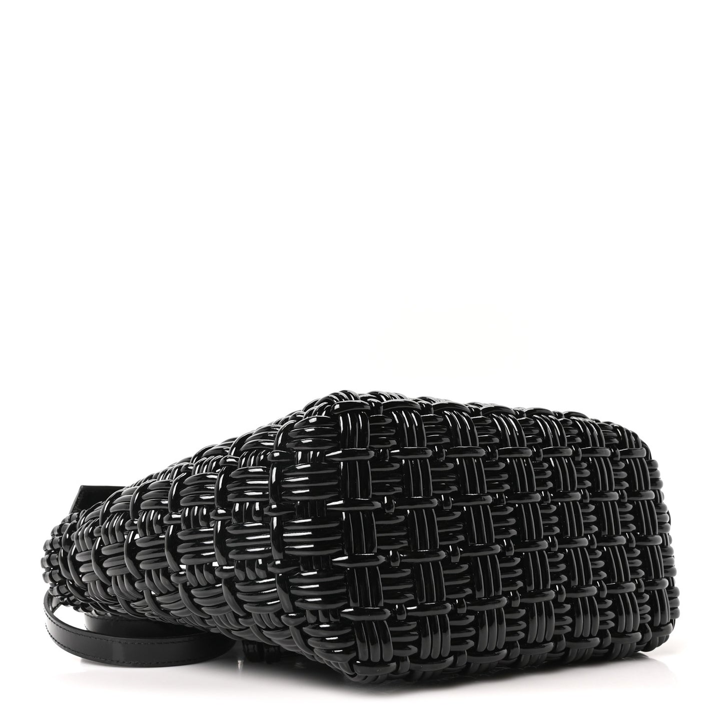 Varnished Faux Calfskin Braided XS Bistro Basket Black