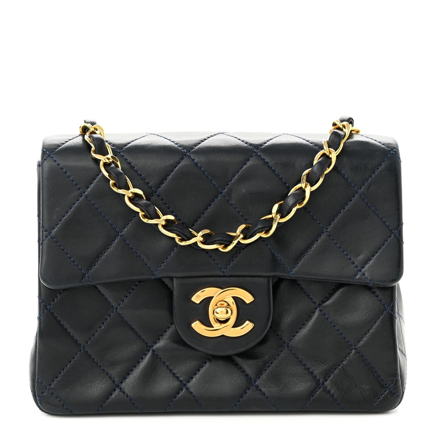 Chanel Lambskin Quilted Mini Square Flap Navy Blue 1 of 9