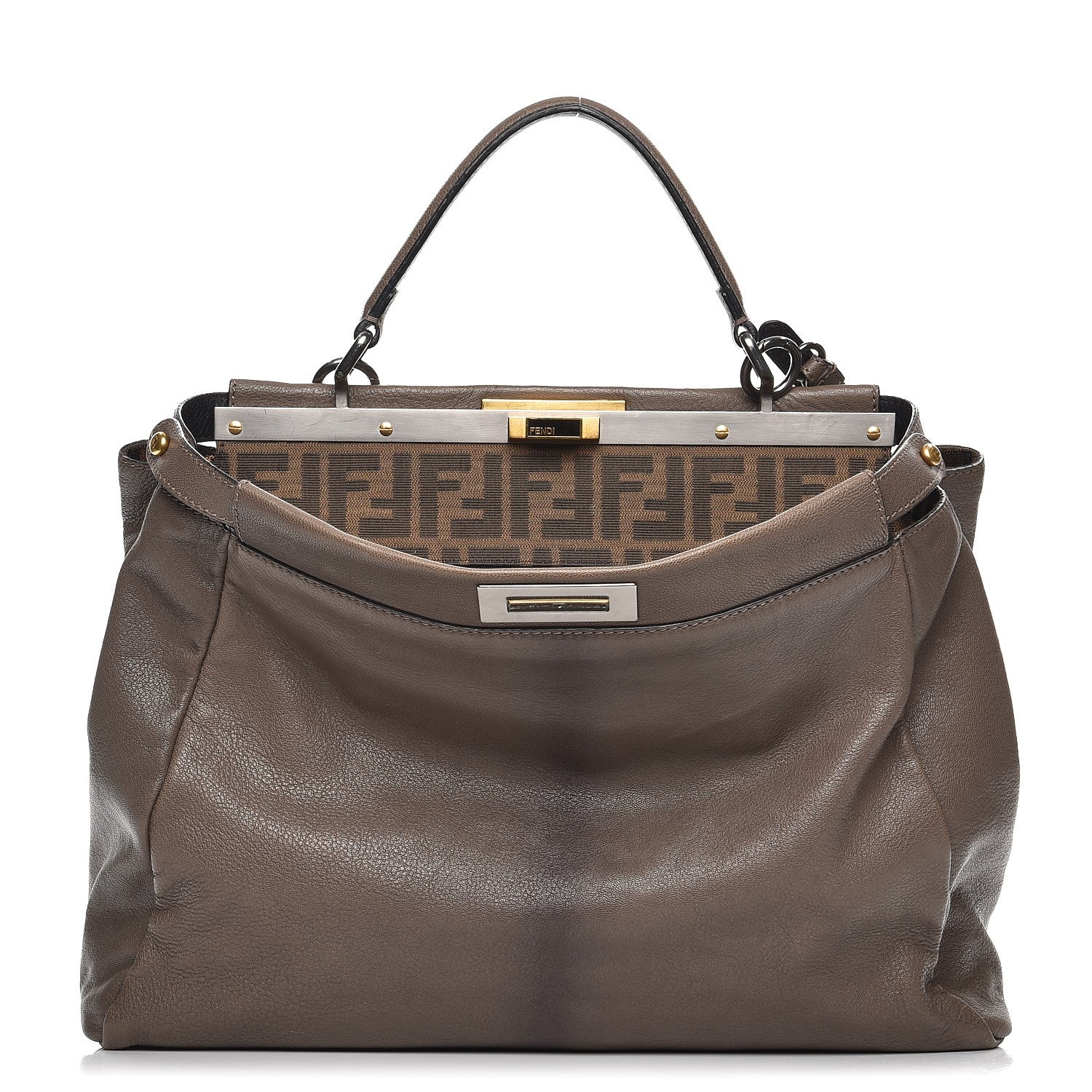 Fendi Goatskin Zucca Large Peekaboo Iconic Satchel Taupe Tobacco Moro 1 of 13