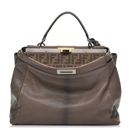 Fendi Goatskin Zucca Large Peekaboo Iconic Satchel Taupe Tobacco Moro 1 of 13