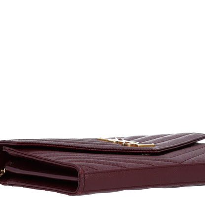 Saint Laurent Grain De Poudre Matelasse Chevron Monogram Chain Wallet Rouge Legion 8 of 9