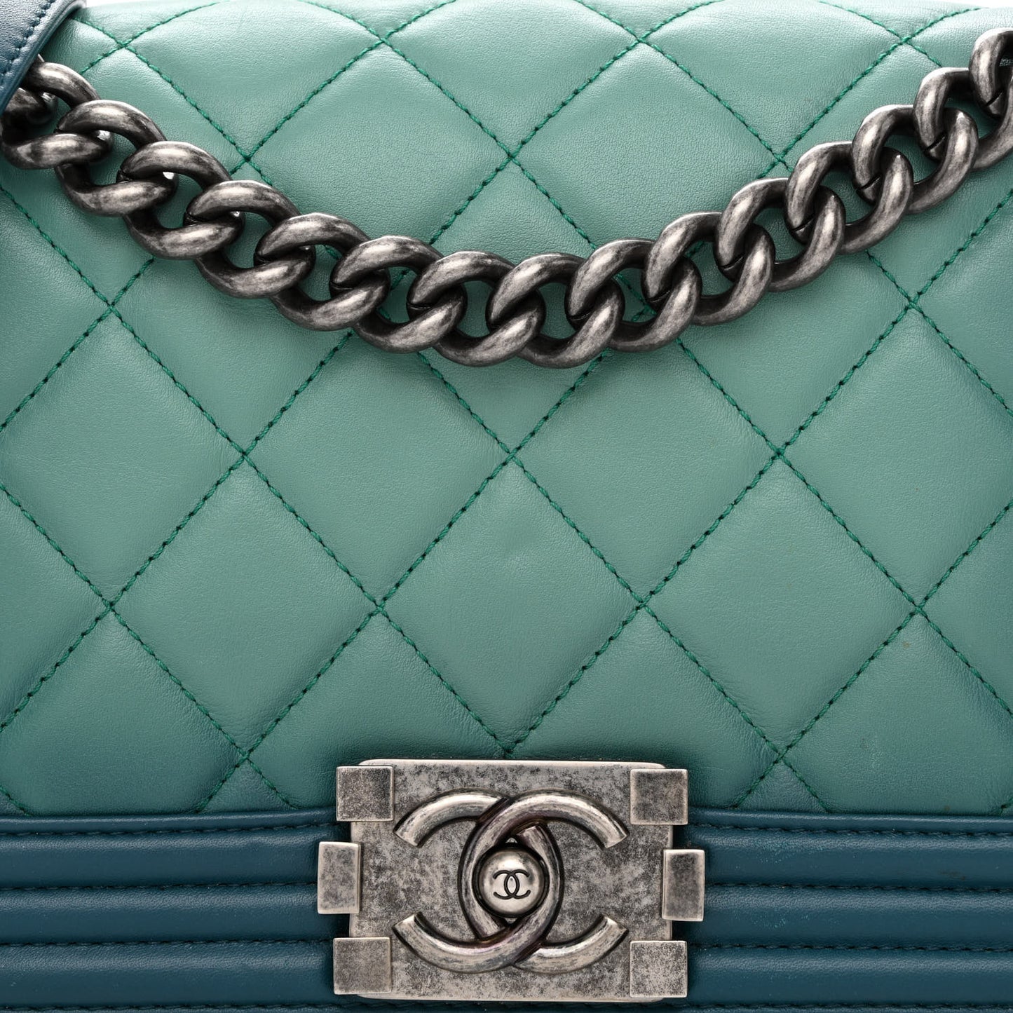 Calfskin Ombre Faded Quilted Medium Boy Flap Green