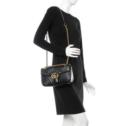 Gucci Calfskin Matelasse Small GG Marmont Shoulder Bag Black 2 of 7