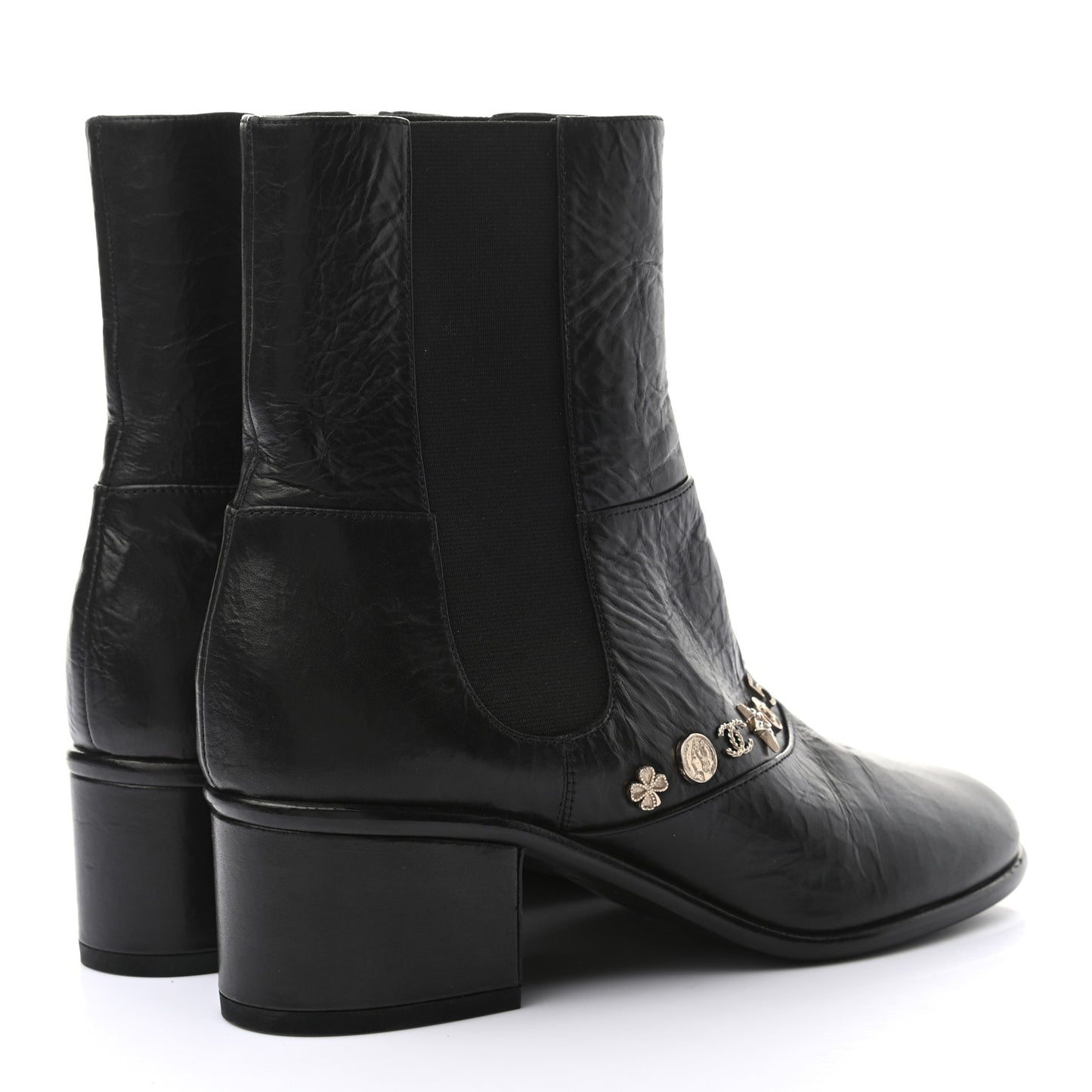 Tumbled Calfskin Short Boots 37 Black