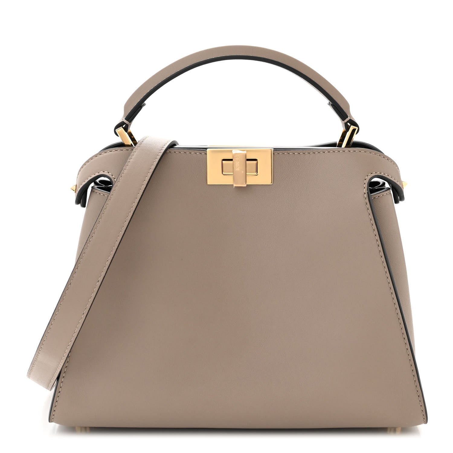 Fendi Vitello Tahiti Burro Medium Peekaboo Iconic Essentially Satchel Tortora Black 1 of 10