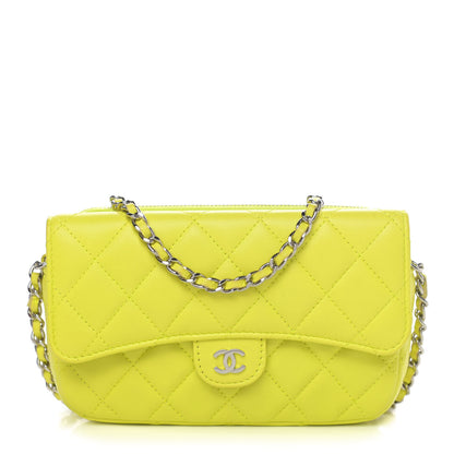 Chanel Lambskin Quilted Flap Phone Holder With Chain Neon Yellow 1 of 6
