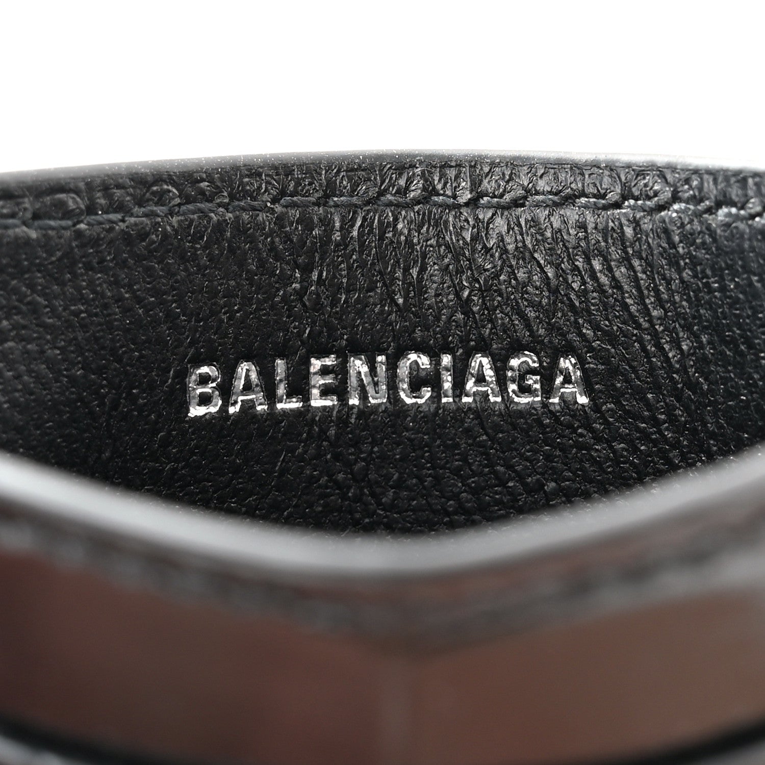 Balenciaga Shiny Calfskin Logo Crocodile Embossed Cash Rounded Card Holder Black White 6 of 9