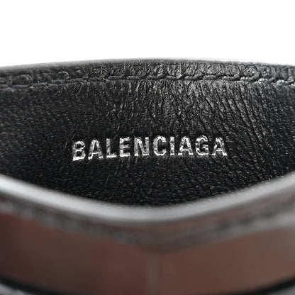 Balenciaga Shiny Calfskin Logo Crocodile Embossed Cash Rounded Card Holder Black White 6 of 9