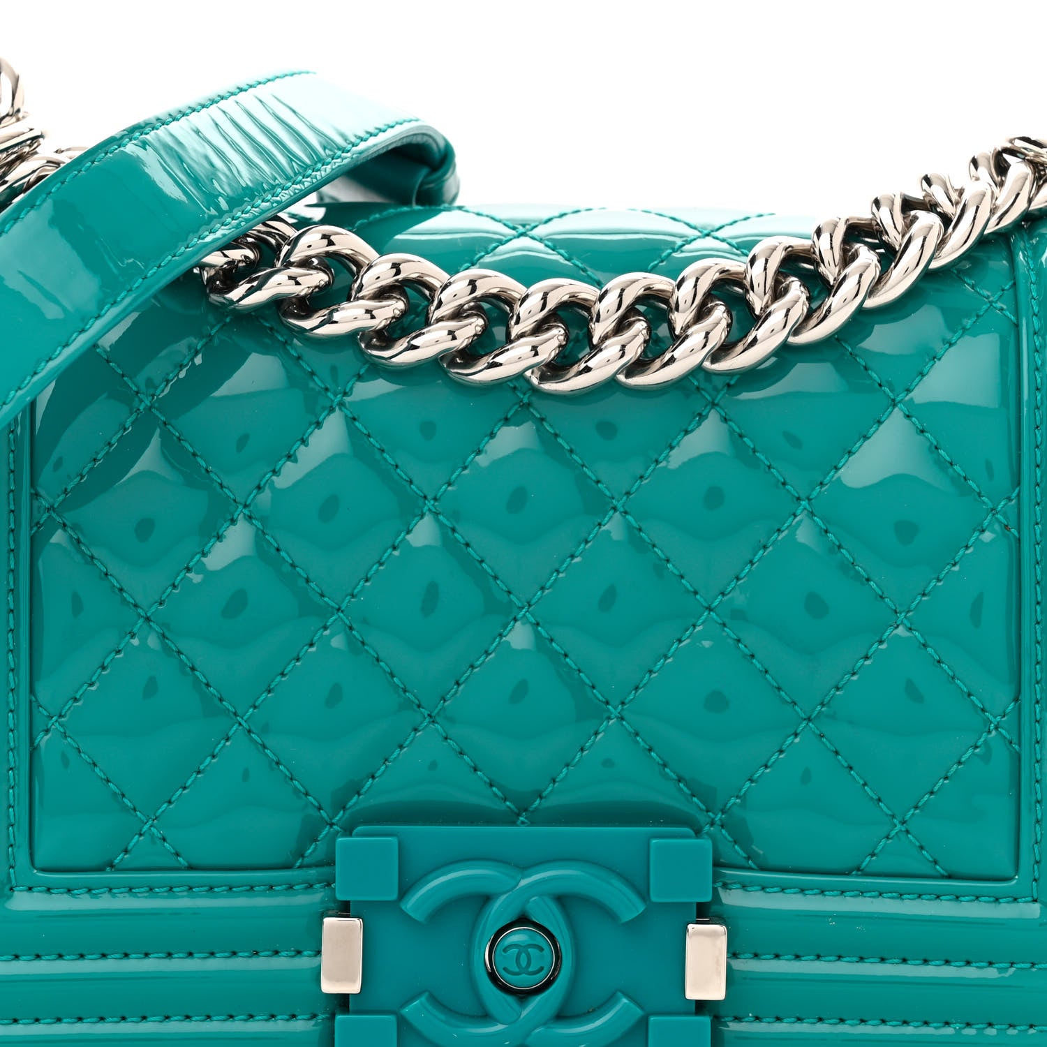 Chanel Patent Calfskin Small Plexiglass Boy Flap Green 8 of 14