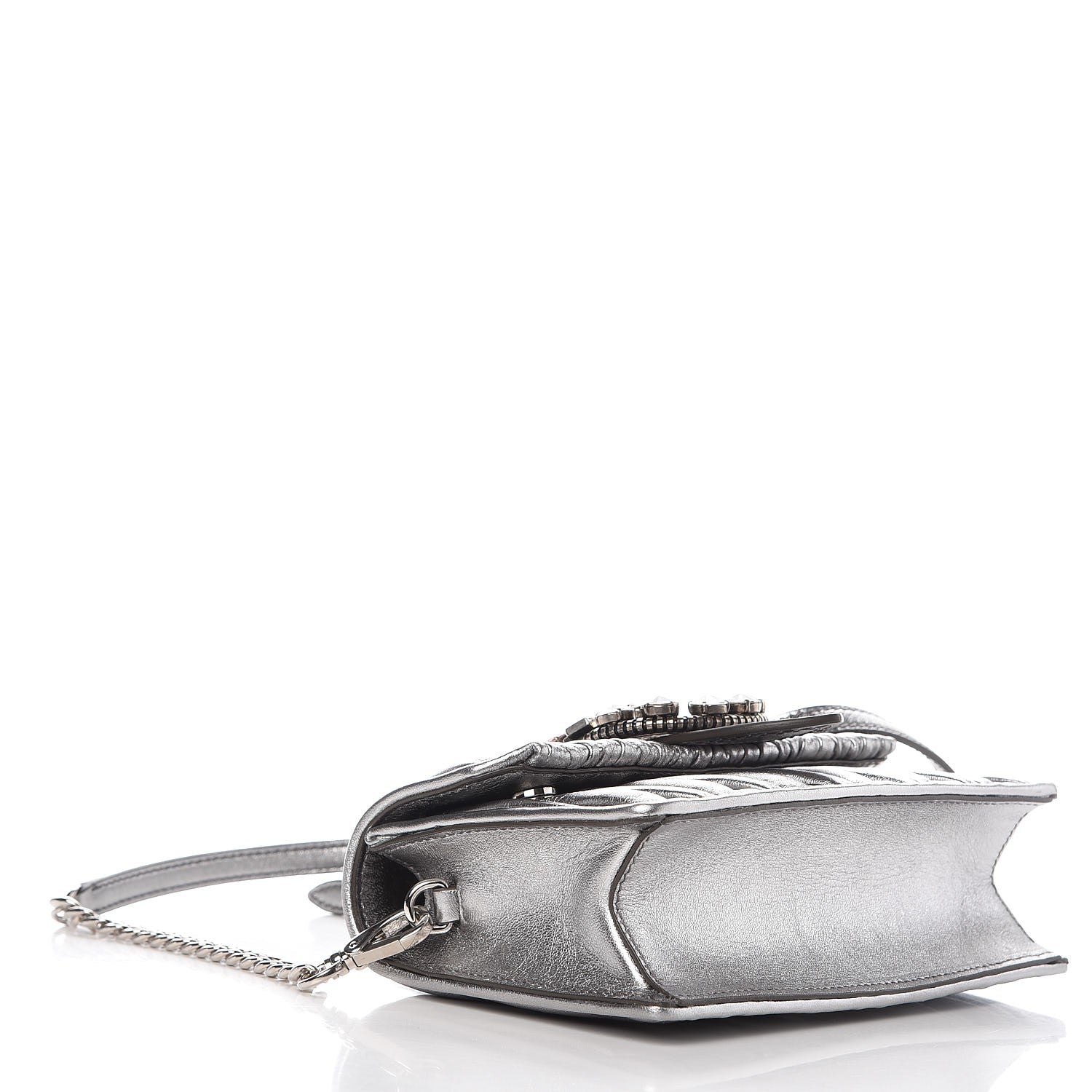Miu Miu Nappa Matelasse Crystal Embellished Lady Crossbody Cromo 4 of 9