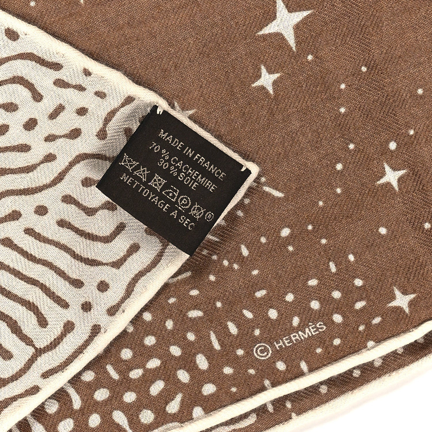 Hermes Silk Cashmere Clair De Lune Shawl 140 Camel White 3 of 3