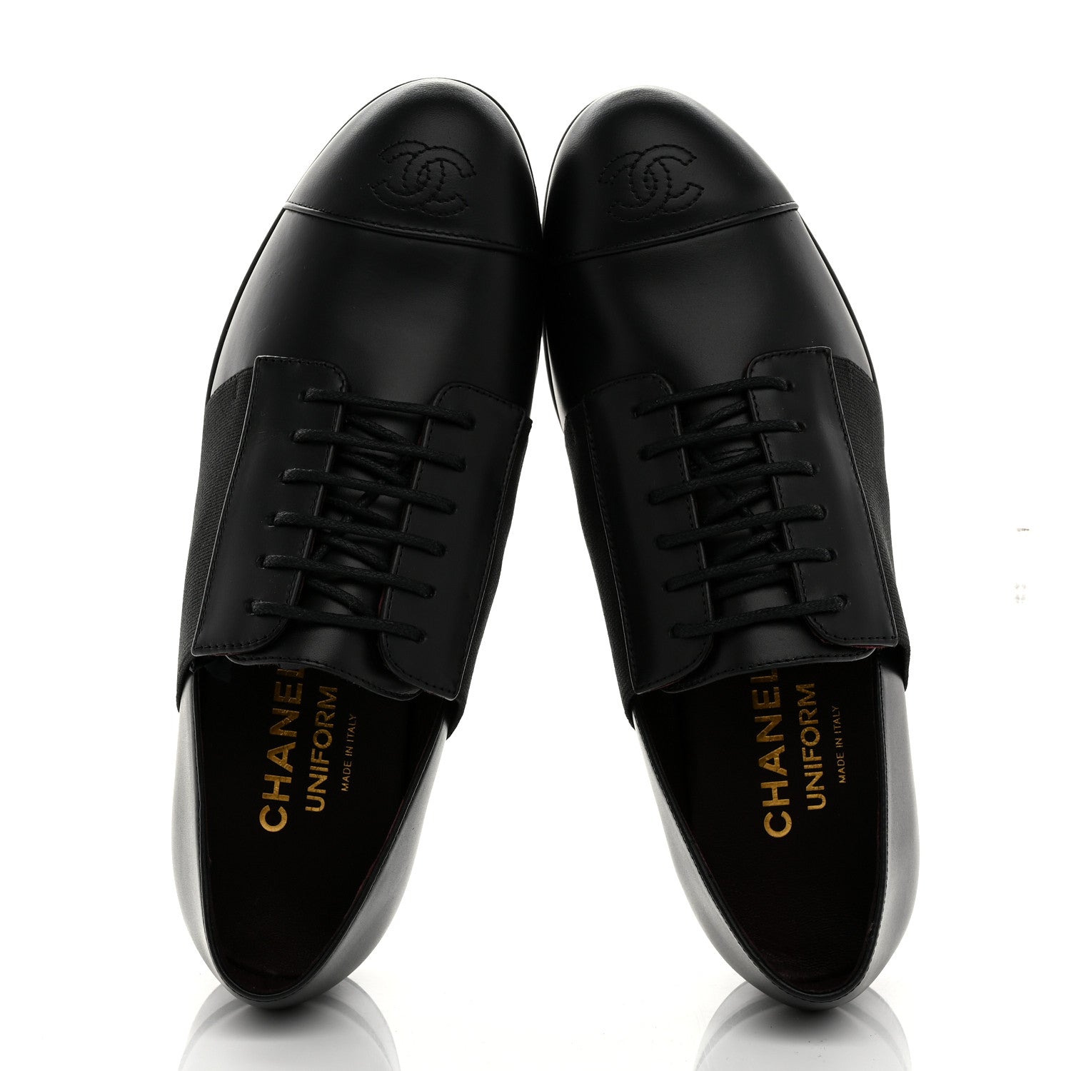 Chanel Calfskin Elastic Lace Up Cap Toe CC Loafers 36 Black 2 of 9
