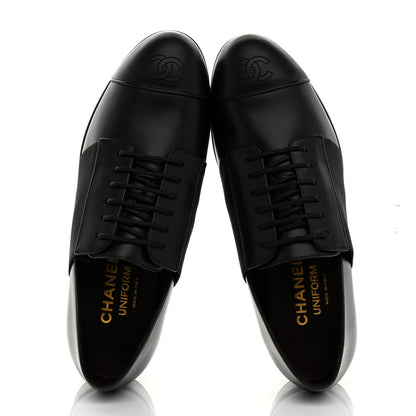 Chanel Calfskin Elastic Lace Up Cap Toe CC Loafers 36 Black 2 of 9