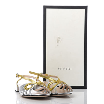 Gucci Metallic Nappa Crystal Zephyra Slingback Low Heel Sandals 38.5 Silver Gold 9 of 9