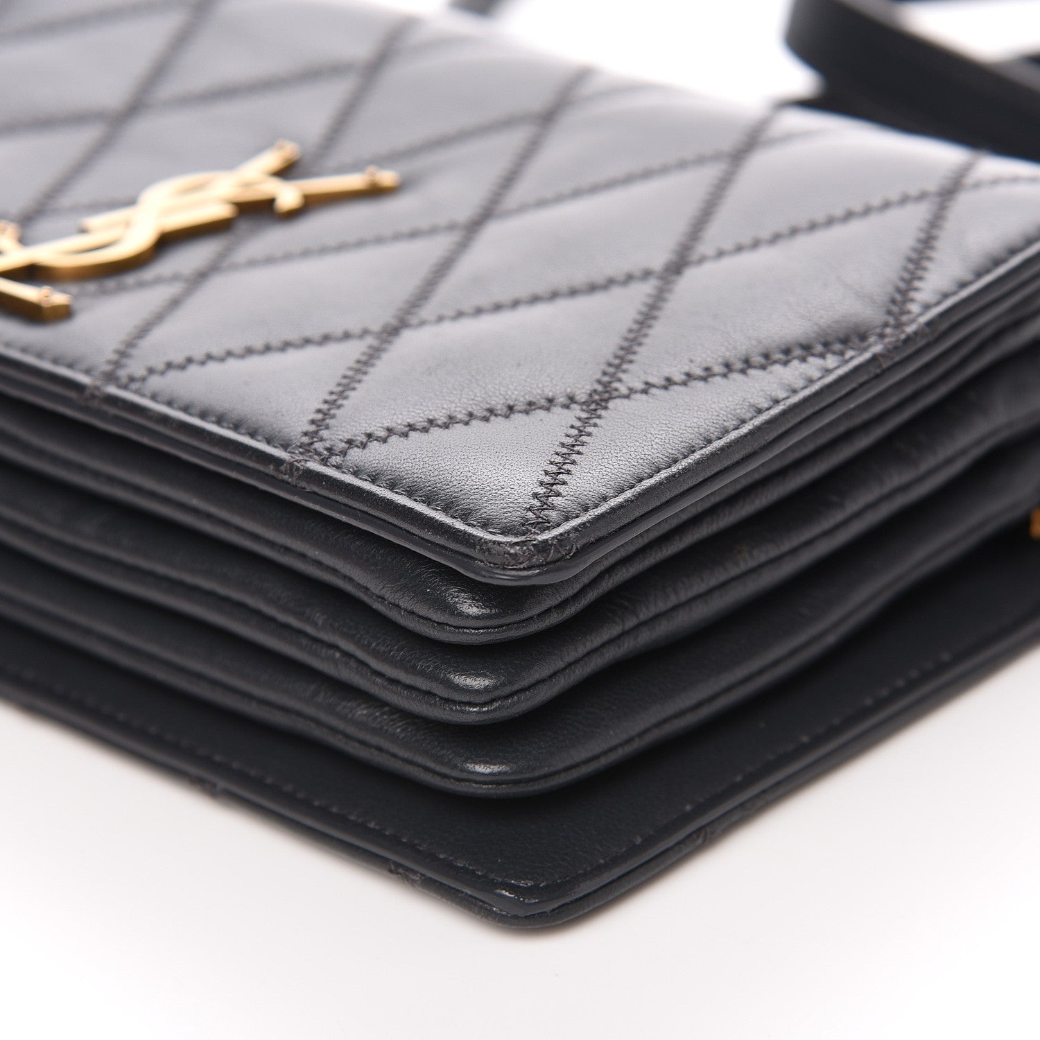 Saint Laurent Lambskin Diamond Quilted Monogram Angie Chain Bag Dark Smog 8 of 11