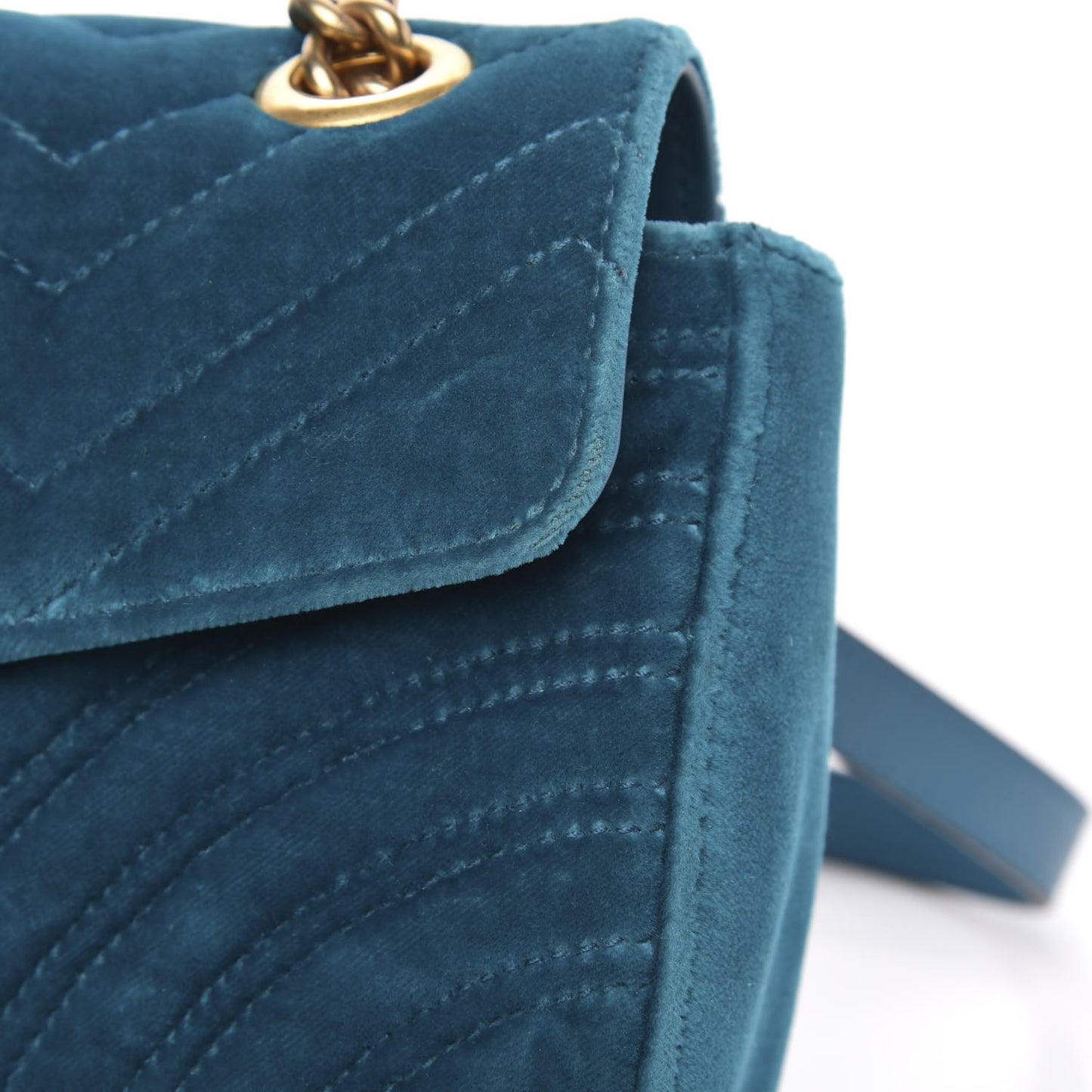 Velvet Matelasse Small GG Marmont Shoulder Bag Pavone Cyan
