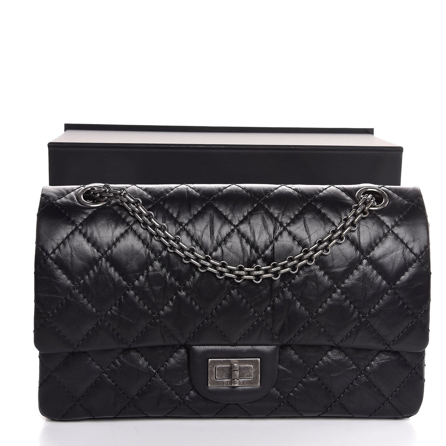 Aged Calfskin Quilted 2.55 Reissue 225 Flap Black