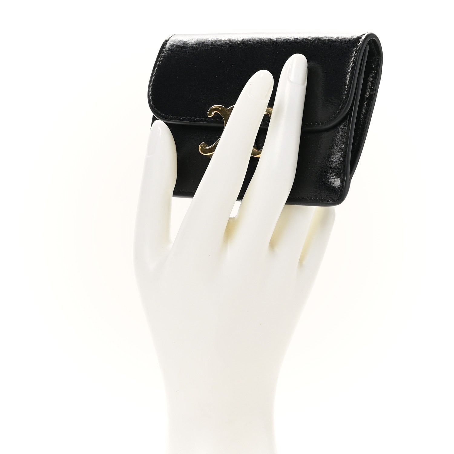 Celine Shiny Calfskin Triomphe Flap Card Holder Black 2 of 7