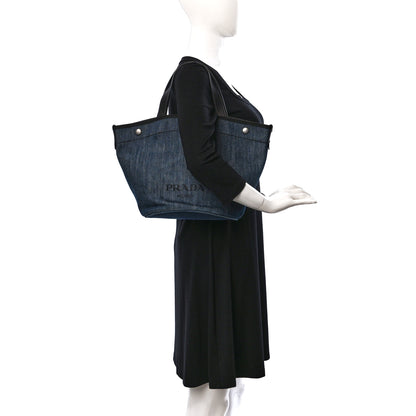 Prada Denim Calfskin Logo Shopping Tote Blue 2 of 17