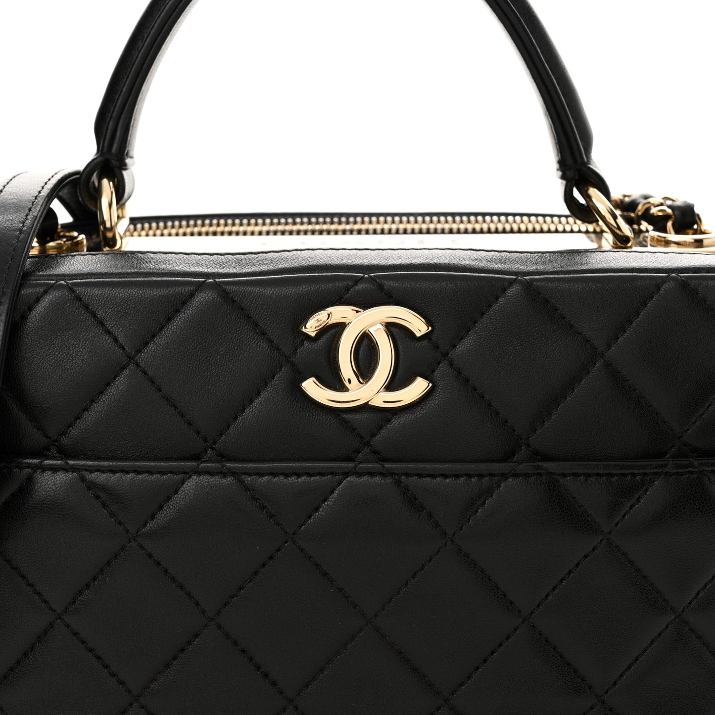 Lambskin Quilted Medium Trendy CC Bowling Bag Black