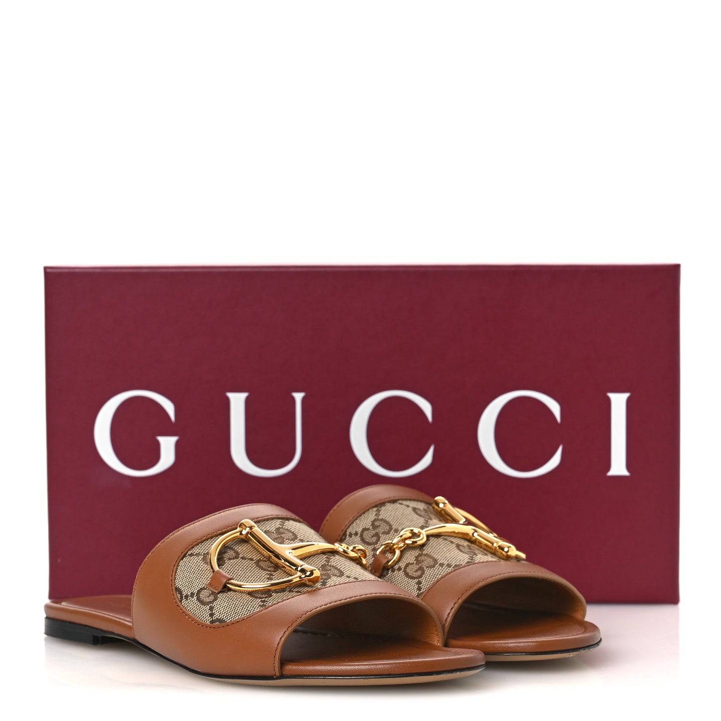 Calfskin Monogram Horsebit Womens Slide Sandals 37 Beige Ebony Sundial