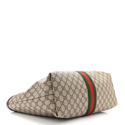 Gucci GG Supreme Monogram Textured Calfskin Web Medium Ophidia Shopping Tote Beige Ebony New Acero 4 of 10
