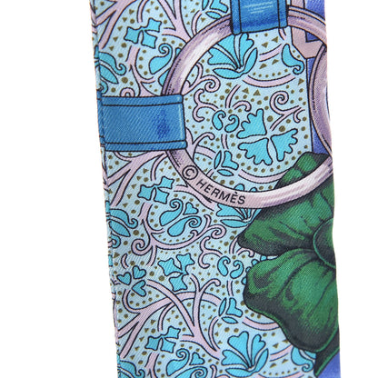 Hermes Silk Grand Manege Fleuri Twilly Rose Pale Turquoise Parme 4 of 5
