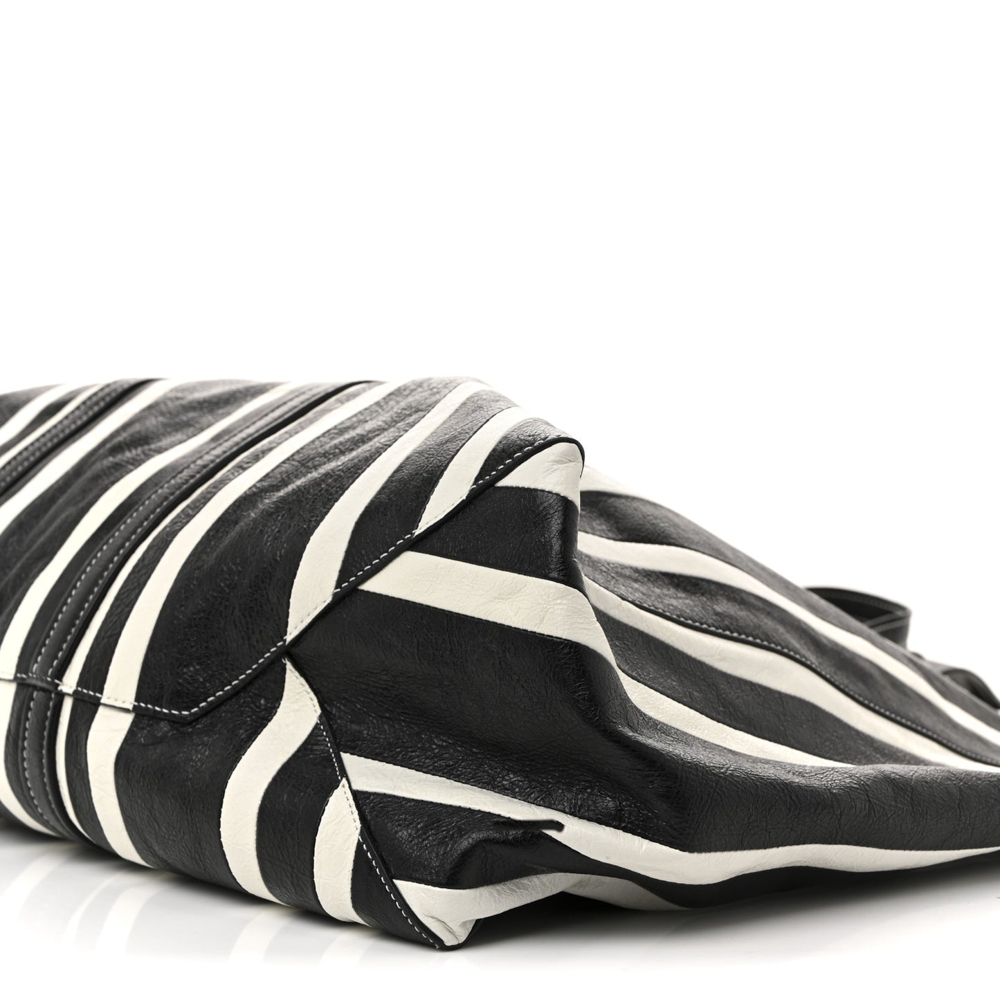 Agneau Arena Striped Patchwork East West Barbes Shopper Black White