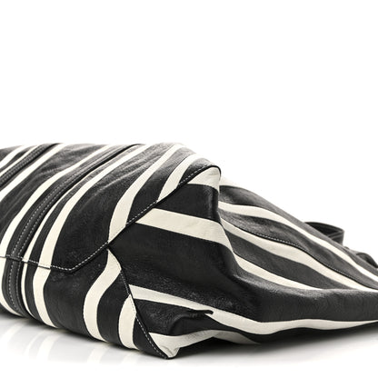 Balenciaga Agneau Arena Striped Patchwork East West Barbes Shopper Black White 10 of 12