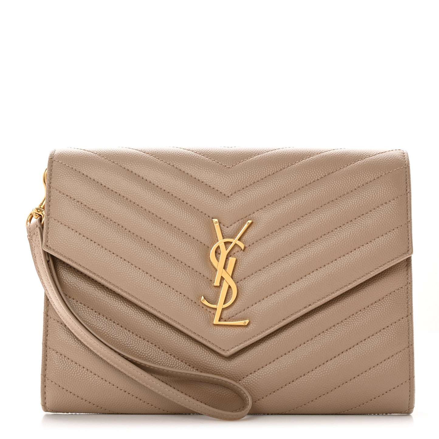 Grain De Poudre Matelasse Chevron Monogram Envelope Clutch Dark Beige