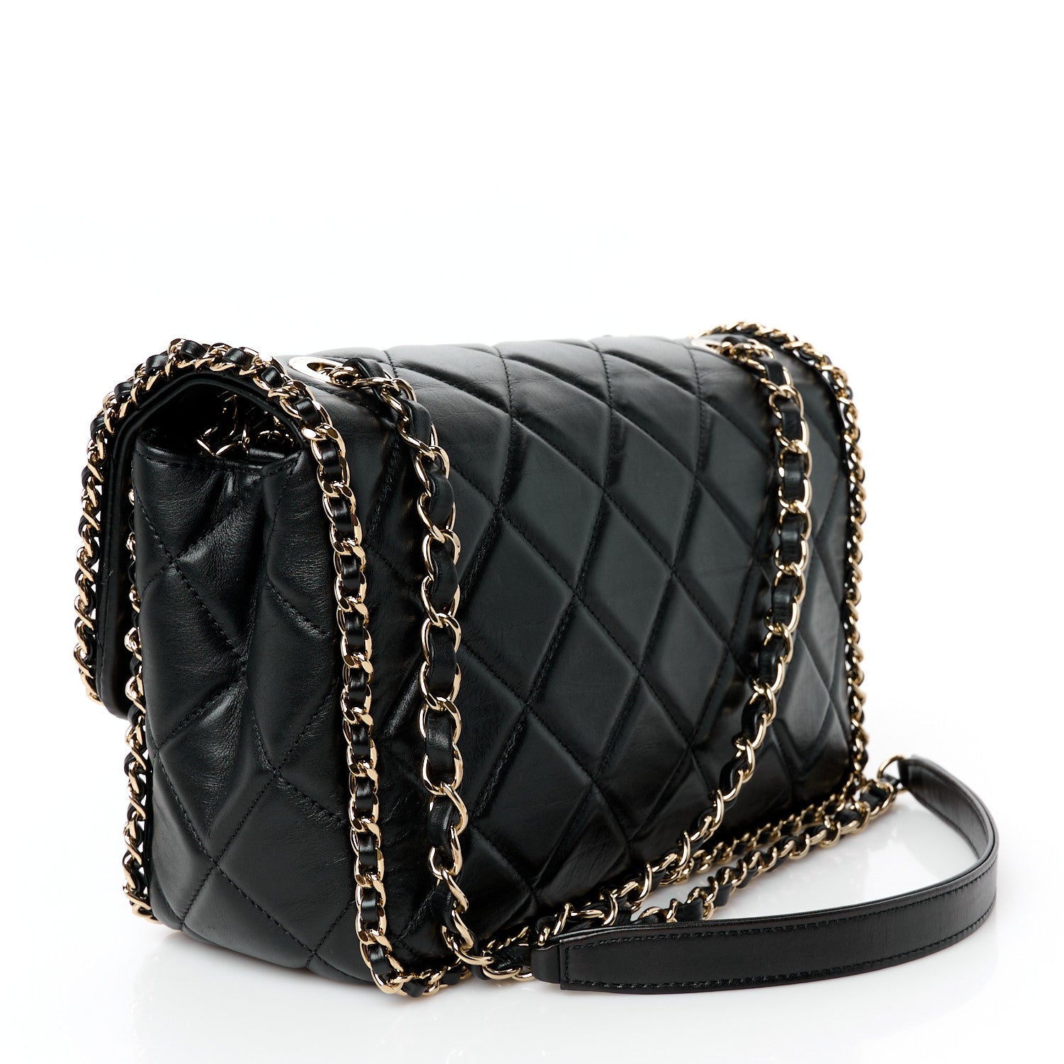 Chanel Crumpled Calfskin Medium Chain All Over Flap Black 3 of 11