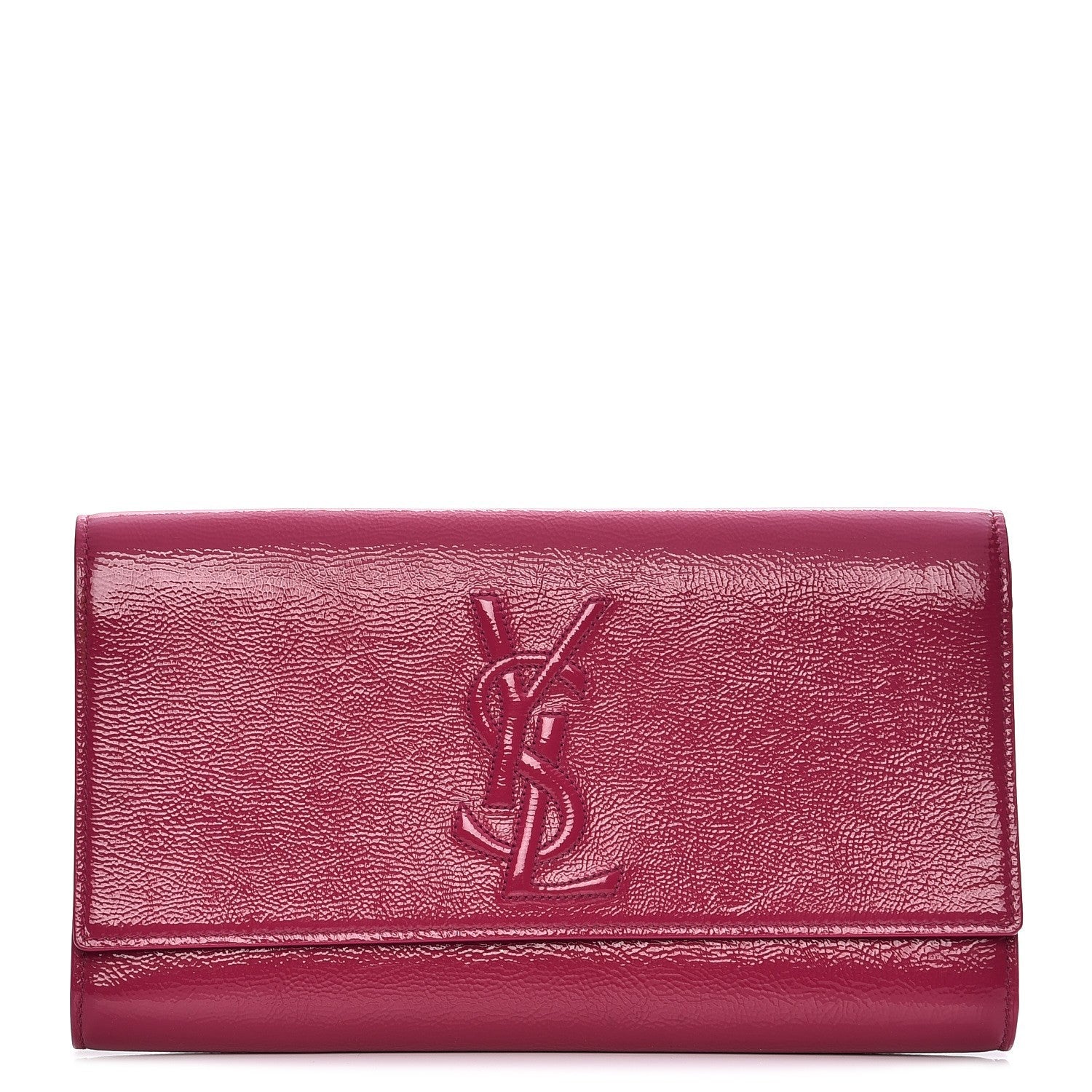 Saint Laurent Textured Patent Monogram Large Belle De Jour Clutch Fuchsia 1 of 6