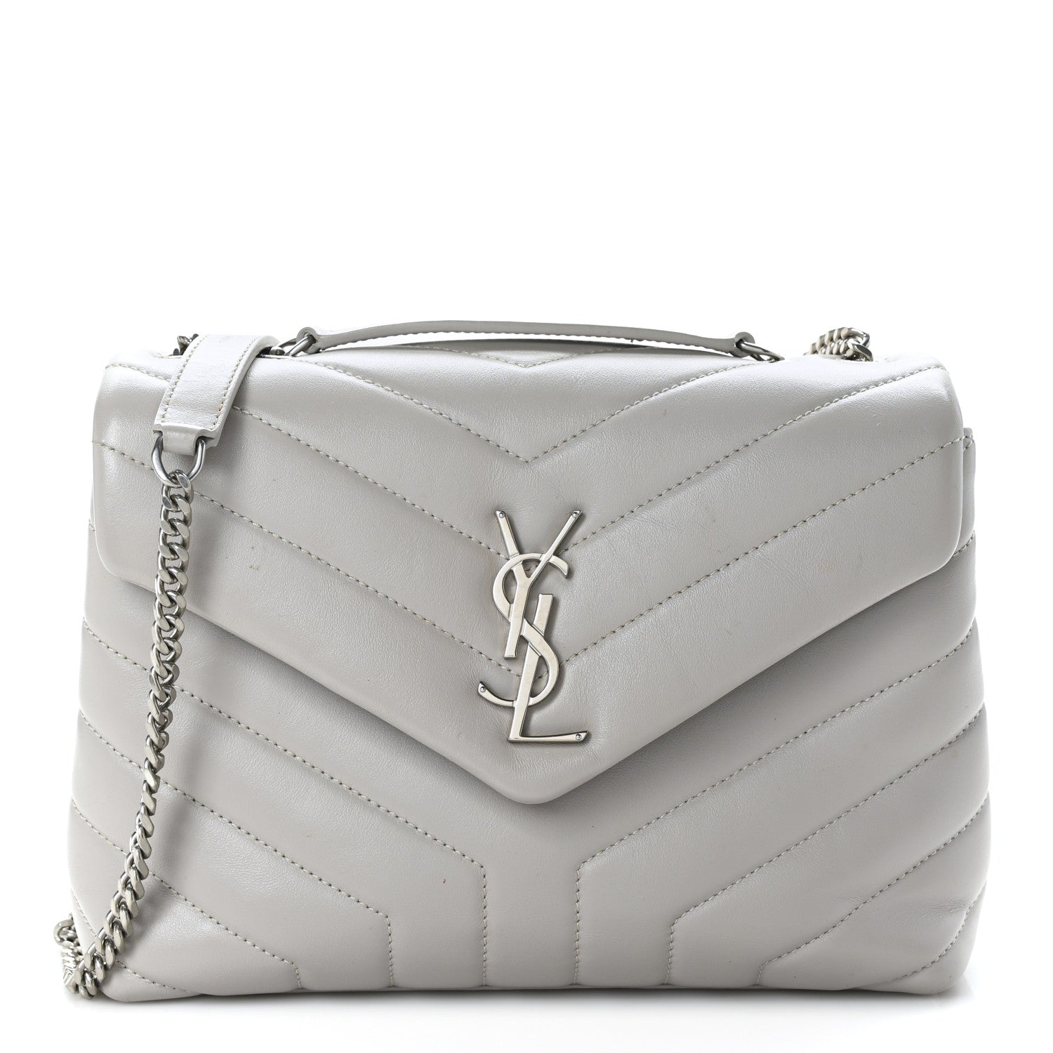 Saint Laurent Calfskin Y Quilted Monogram Small Loulou Chain Satchel Granite 1 of 7