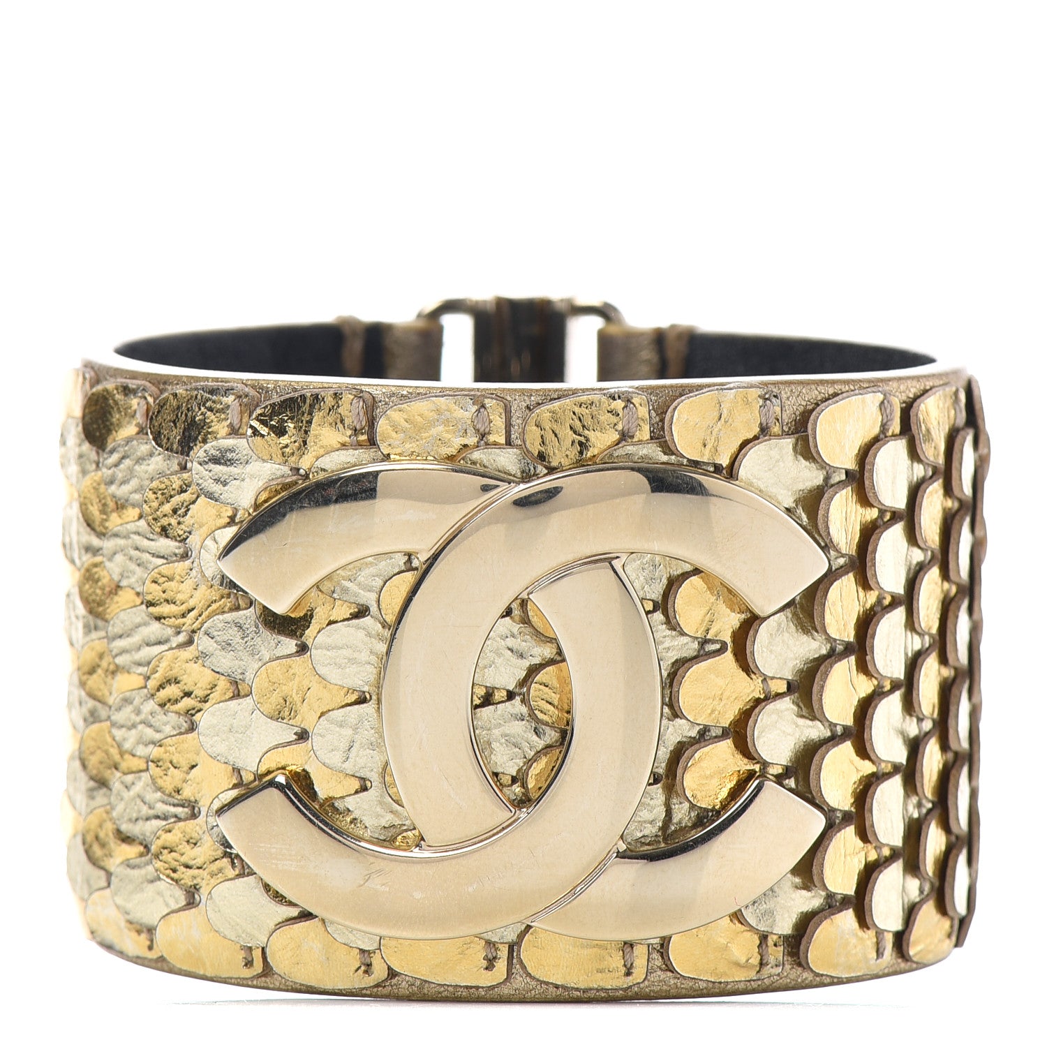 Chanel Metallic Goatskin Lambskin Calfskin CC Scales Cuff M Gold 1 of 5