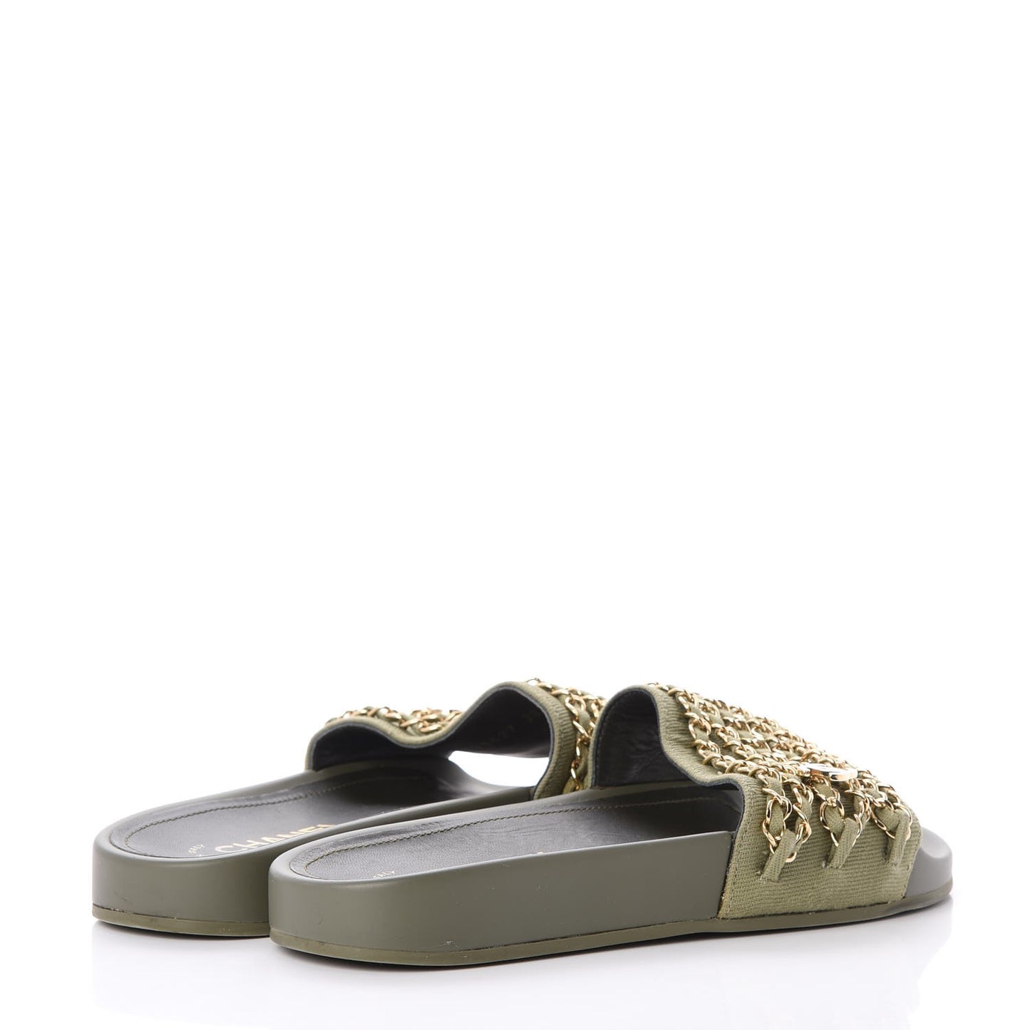 Canvas Chain Flat Sandals 36 Khaki