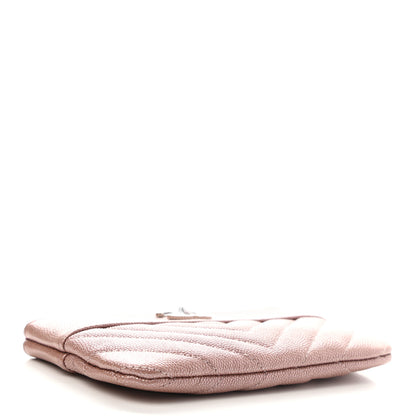 Chanel Metallic Caviar Chevron Quilted Small Vintage Mademoiselle Cosmetic Case Pink 4 of 7